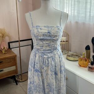 Blue and white floral corset floor dress